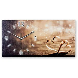 Kreative Feder Designer-Wanduhr Holzherz aus Stein mit Zeigern aus gebürstetem Aluminium - Designeruhr aus Stein mit flüsterleisem Uhrwerk (Holzherz, leises Funkuhrwerk)
