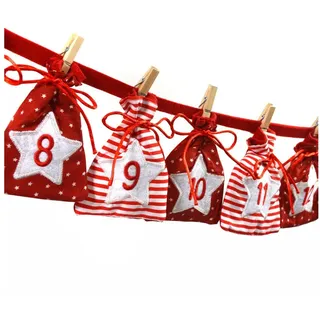 Frau WUNDERVoll® Adventskalender zum Befüllen - Stoff, rot weiß/Weihnachtskalender,Zahlen,Beutel,Sack,Säcke,Säckchen,Stoffbeutel,Baumwolle,Baumwollsäckchen,Ges...