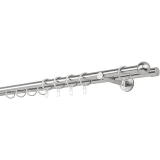 ondeco Gardinenstange Rundrohr Wandabstand 12cm Ball, Ø 20 mm, 2-läufig-läufig, Wunschmaßlänge, Bohren, verschraubt silberfarben Ø 20 mm x 350 cm