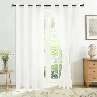 Scheibengardinen 225 x 140 cm, 2er-Set, halbtransparent mit Ösen, weiß, für Wohnzimmer