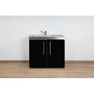 Stengel Küchenzeile Miniküche Premiumline MP 100, (Kleine Single Küchen 100 cm Schwarz), Küchenblock mit Spüle und Kühlschrank schwarz