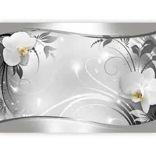 Fototapete murando Blumen 300x210 cm Vlies Tapeten Wandtapete XXL Moderne Wanddeko Design Wand Dekoration Wohnzimmer Schlafzimmer Büro Flur weiß grau silber Orchidee Ornament Abstrakt b-A-0078-a-b