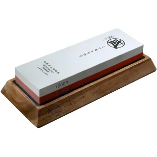 MITSUMOTO SAKARI Japanische Schleifstein Messer, 1000/3000 Grit | Wetzstahl für Professionelle Küchenmesser, Wetzstein aus Bambus für Sitze