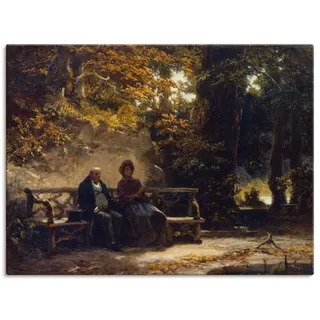 ARTLAND Wanddeko Leinwand Bilder Wandbild 60x45 cm Wald Garten Sitzbank Pärchen Das Paar auf der Bank 1860 Biedermeier Carl Spitzweg T6MI