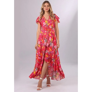 YC Fashion & Style Sommerkleid Maxikleid mit Blumenmuster und Vokuhila-Schnitt in Lachsrot Alloverdruck, Boho, Hinten länger, mit Blumenprint rot S/M