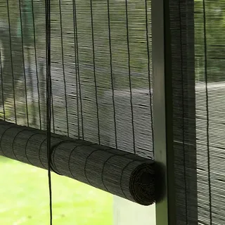 Außen Bambus Rollo Faltrollo,Bambusrollo Mit Fitting,Seitenzug Fenster Tür Rollo,Holz Jalousine,Sonnenschutz Sichtschutzrollo,Für Garten Pergola Carport Deck,Ohne Bohren,Schwarz (W100xH175cm/39x69in)