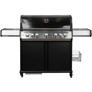 SANTOS Gasgrill S-518 Pro Schwarz - Premium Gasgrill 5 Brenner - 800°C Infrarot Seitenbrenner & Heckbrenner - Langlebiger BBQ Gas Grill mit optimaler Isolierung - Edelstahl Grillrost & Warmhalterost