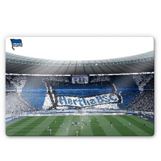 Hertha BSC Gemälde Fußball Glasbild Modern Hertha BSC Spielstart im Stadion, Sportverein Deko Bilder bunt 80 cm x 60 cm
