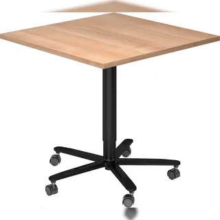 bümö Säulenhubtisch höhenverstellbar, Stehtisch Büro, Bistrotisch eckig 80 x 80 cm - Besprechungstisch Nussbaum, Stehtisch Holz-Platte, Säule aus