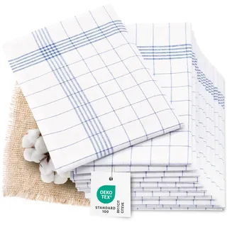 ZOLLNER 12er Set Geschirrtücher Halbleinen in 50x70 cm - super saugstarke und fusselfreie Küchentücher – waschbar bis 95°C – in blau weiß kariert - Gastronomiequalität - Oeko Tex® Zertifiziert