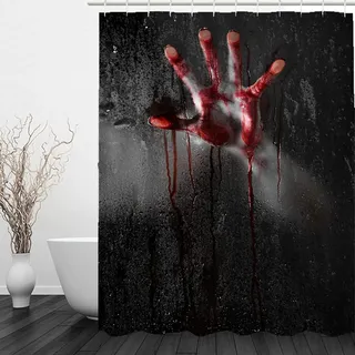 Latwerio 3D Duschvorhang 200x200 Horror Blutige Hände Duschvorhänge Antischimmel Wasserdicht Badevorhang Horror Blutige Hände Duschrollo für Badewanne Dusche Shower Curtains, 12 Duschvorhang Ringe