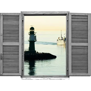 queence Wandtattoo Leuchtturm (1 St), Wandsticker, Wandbild, selbstklebend, 3D, Fenster grau