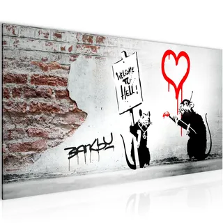 Runa Art Wandbild Banksy Graffiti Zitat Ratten 1 Teilig 100 x 40 cm Modern Bild auf Vlies Leinwand Street Art Loft Wohnzimmer Schwarz Grau Rot 040412a
