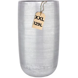 Blumentopf Camiel Silber 81cm - hoher runder Pflanzkübel aus Aluminium