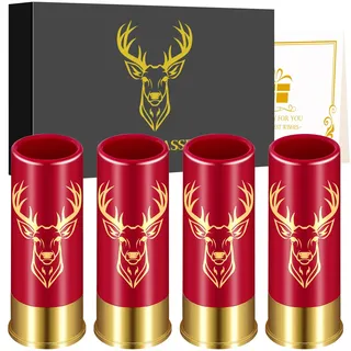 Schnapsgläser mit Hirschkopf, Großpackung mit 4 Stück, Jagd Geschenke, Rot | Für Hochzeit, Party, Geburtstag, Vatertag, 12 GA Hirschjagd, Geschenke für Jäger, Kleine Schnapsbecher, Plastik