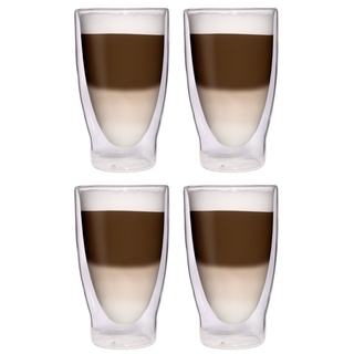 Filosa Latte Macchiato Gläser doppelwandig (4x 370ml), Espresso Gläser, Teegläser, Cappuccino Gläser, Thermogläser doppelwandig Latte Gläser, Doppelwandige Gläser Latte Macchiato, Kaffeegläser