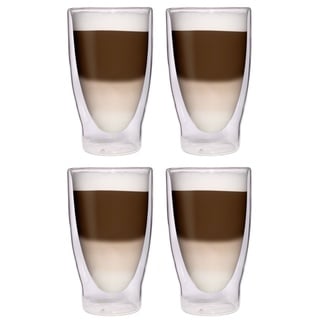 Filosa Latte Macchiato Gläser doppelwandig (4x 370ml), Espresso Gläser, Teegläser, Cappuccino Gläser, Thermogläser doppelwandig Latte Gläser, Doppelwandige Gläser Latte Macchiato, Kaffeegläser