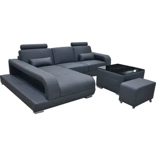 XXL Couch Ecksofa Leder Wohnlandschaft Garnitur Design Modern Sofa L-Form F3017C - Grau