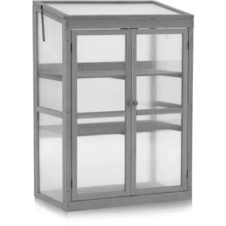 M MCombo Gewächshaus Frühbeet aus Holz, für Balkon & Garten, Klein Treibhaus Greenhouse Aufsatz Kasten Winterfest, 0760
