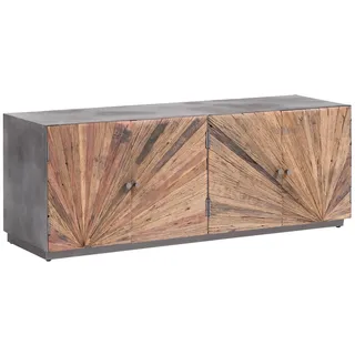 TV-Bank Derby Metall grau Altholz Massivholz braun Industrial Lowboard 4-türig