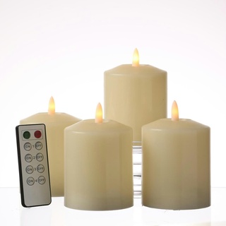 LED Kerzenset Adventskerzen Echtwachs flackernd Fernbedienung 11,5cm creme 4St.