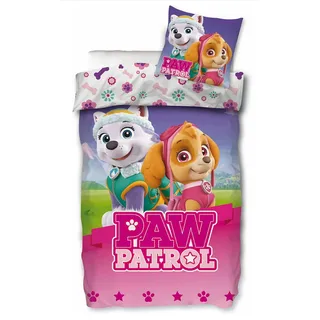 Skybrands PAW Patrol Mädchen Bettwäsche 135x200 cm - Skye & Everest Wendebettwäsche mit Kissenbezug 80x80 cm - 100% Baumwolle Renforcé, Rosa/Lila