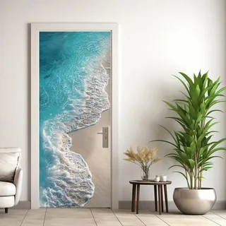 Wellen Türtapete Selbstklebend 90x200, 3D Meer Landschaft Türbilder Türfolie Türposter Türaufkleber Selbstklebende PVC, Türdeko Wellen,(ST0021)