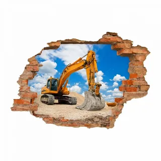 nikima 049 Wandtattoo Bagger Baustelle - Loch in der Wand - in 6 Größen - coole Kinderzimmer Sticker und Aufkleber Wanddeko Wandbild Junge Mädchen Größe 500 x 350 mm