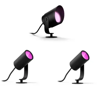 Philips Hue Lily Basis-Set mit 5 Gartenspots LED (Anthrazit) – Weißes und Farbiges Licht – Inkl. 1 Netzkabel – Gartenbeleuchtung – White and Color Ambiance