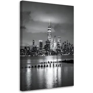 Leinwandbild Panorama New York City Bei Nacht 80x120