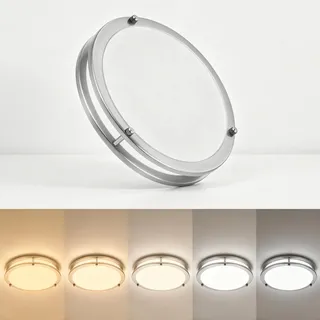 30,5 cm LED Bad Deckenleuchte aus gebürstetem Nickel 2700K 3000K 3500K 4000K 5000K, dimmbare, wasserdichte Bad LED Deckenlampe runde silberne LED-Aufbauleuchte Keller Flurlampe, 23W, 1400-1650LM
