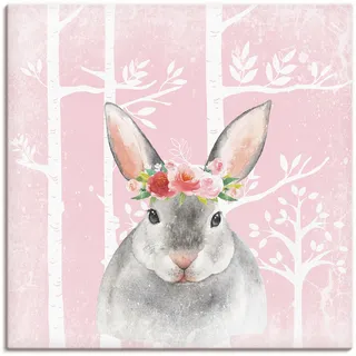 Leinwandbild ARTLAND "Hase mit Blumen im pink Wald" Bilder Gr. B/H: 50 cm x 50 cm, Tiere, 1 St., pink Leinwandbilder auf Keilrahmen gespannt