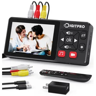 VHS to Digital Converter, HD VHS Digitalisieren Videorecorder mit Remote, VHS Video Grabber Compatible with Mini DV, DVD Player, Blu Ray Player, Hi8, Camcorder, Kassette Tape, Gaming Consoles