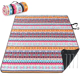 PY SUPER MODE Picknickdecken, extra groß, wasserdicht, faltbar, Outdoor-Stranddecke, übergroß, 210.8x200.7 cm, sanddicht, 3-lagige Picknickmatte für Camping, Wandern, Reisen, Konzerte, Bohemian-Braun