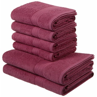 my home Handtuch Set Juna, 2 Duschtücher 70x140, 4 Handtücher 50x100, 100% Baumwolle, Walkfrottee (Set, 6-St), Handtuch-Set, mit Bordüre, Handtücher in Uni-Farben, weich rosa