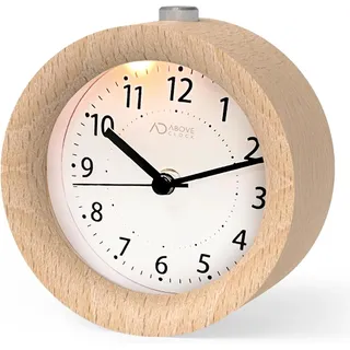 Holzwecker Analog Batteriebetrieben Snooze Nachtlicht 11x5cm