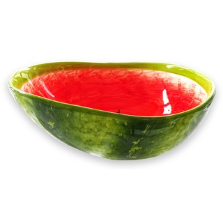 Lashuma Handgemachte Obstschale Melone, Servierschale aus Italienischer Keramik in Melonenoptik, Runde Salatschüssel 24 cm
