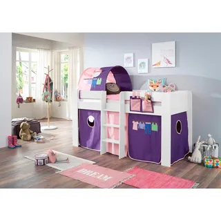 RELITA Hochbett Andi 90 x 200 cm Buche dekor weiß rosa lila
