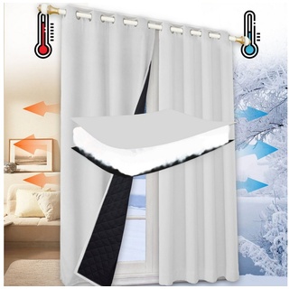 Vorhang Blickdicht Thermovorhang mit Ösen, Verdunklungsvorhänge Kälteschutz, Sunicol, (2 St), 7 Farben, Wärmeisolierend Gardinen für Wohnzimmer Schlafzimmer weiß 132 cm x 244 cm