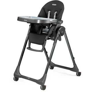 PEG Prima Pappa Follow Me Hochstuhl für Babys, Neigbar, Liegefunktion, 4 Räder, Faltbar und Ultra-Kompakt, für Kinder von 0 bis 3 Jahren (0-15 kg), True Black
