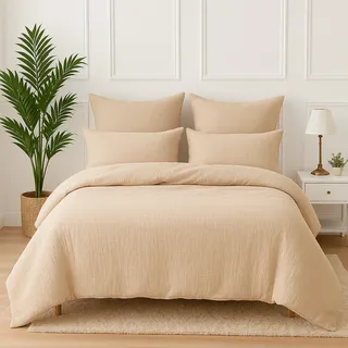 Wolkenfeld Premium Musselin Beige 135 x 200 cm + 2 x 80 x 80 cm