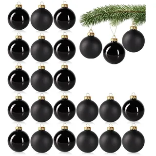com-four® 24x Christbaumkugeln - Schwarze Weihnachtskugeln aus echtem Glas für Weihnachten - Baumschmuck für die Weihnachtstanne - Ø 6 cm