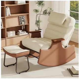 SEEZSSA Ohrensessel Schaukelstuhl Relaxsessel (Set, 1-St., 3-stufia verstellbare Rückenlehne), Wohnzimmersessel mit Armlehnen und Hocker Cord,Beige beige 67 cm x 92 cm x 51.5 cm