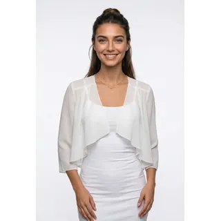 Boleroblazer BONPRIX, Damen, Gr. 46, wollweiß, Chiffon, Obermaterial: 100% Polyester, leicht transparent, unifarben, figurumspielend taillenlang, Blazer, für festliche Anlässe und Hochzeiten, 3/4-Ärmel, Wasserfallkragen