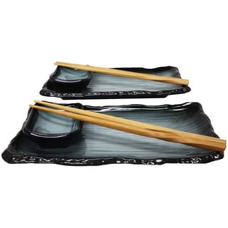 MystiCalls Sushiteller Sushi Geschirr Set für 2 Personen blau/schwarz Platte Sushiplatte, (8 St), Spülmaschinenfest blau|schwarz