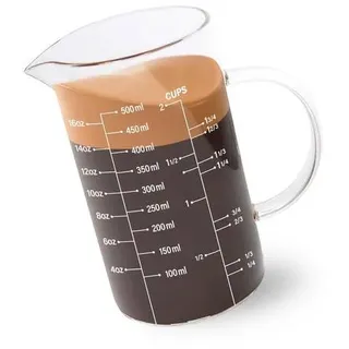 Newness Messbecher Glas mit Griff, 500 ML Messbecher mit Drei Waagen (OZ, Tasse, ML/cc) und V-Förmigem Auslauf, Messbecher für Küche oder Restauran