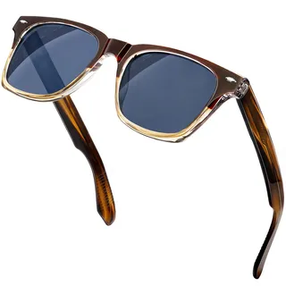 KANASTAL Polarisiert Sonnenbrille Herren Damen Retro | Leichtes TR90 Rahmen, Acetat Bügel, Klassisch, Vintage, Anti Glare, Stylisch, UV400 Schutz, Lederetui, Eckig, Designer - Einheitsgröße