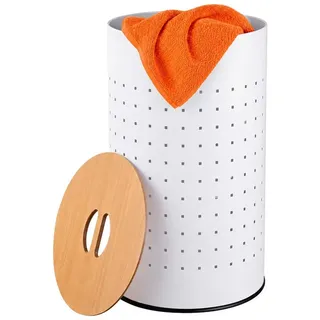 relaxdays Wäschekorb Weißer Wäschekorb mit Deckel, 50 L braun|weiß