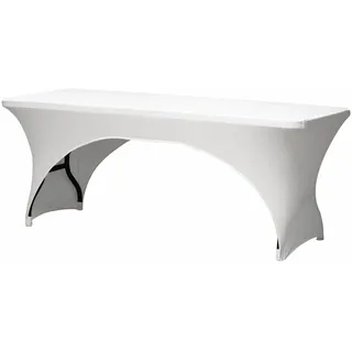 Perel Weiße Stretch-Tischhusse mit Bogenform für rechteckige Tische, elastische Husse mit Fußtaschen, waschbar und passgenau für Hochzeit, Feier, Messe und Events