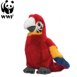 WWF Plüschtier Hellroter Ara Papagei (mit Sound, 14cm) lebensecht Kuscheltier Stofftier